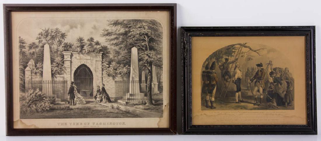 (2) Prints, Tomb of Washington, Nathan Hale: Two prints, including: "The Tomb of Washington", framed 14" x 18 1/2"; 19th C. colored print of Captain Nathan Hale, hero of the American Revolution, framed 12" x 15".