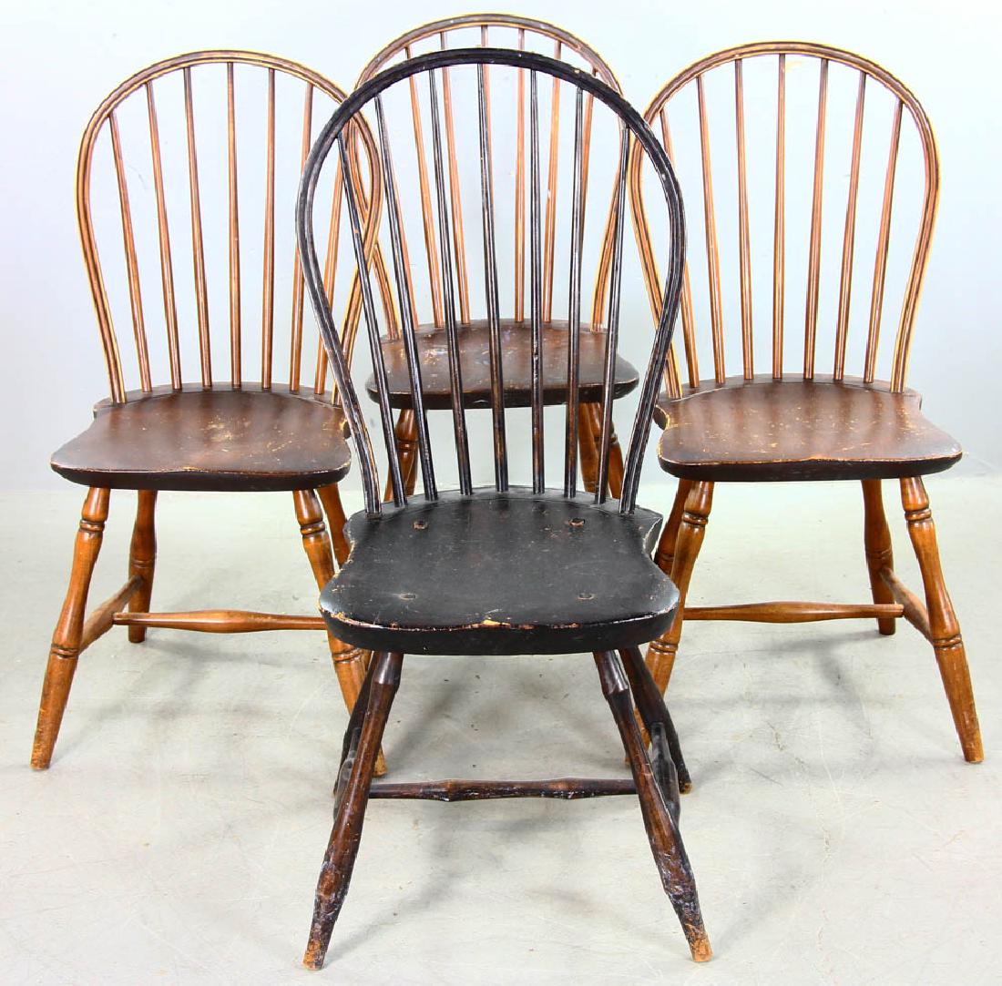 Set of Early New England Windsor Chairs: Early New England Windsor chairs, set of four (4), 35" x 17" x 19".