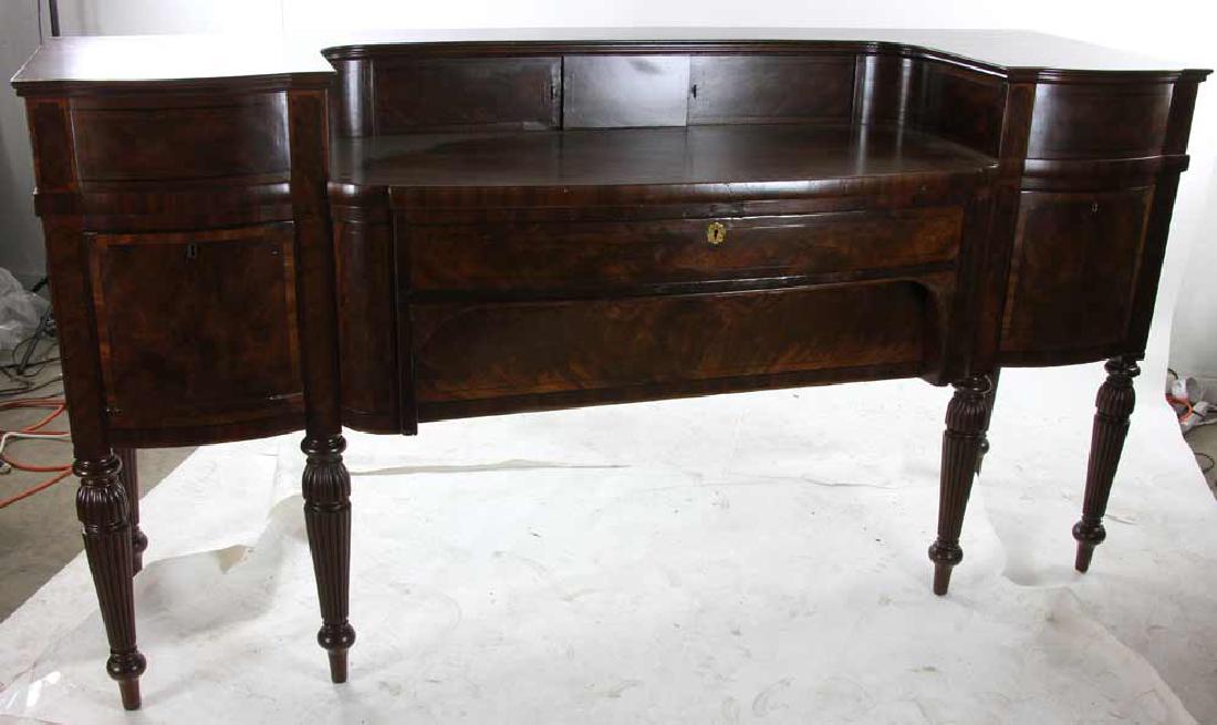 Regency Period Ebony Inlaid Sideboard: Regency period ebony inlaid mahogany sideboard, circa 1825, 46" H x 87" L x 26" D.
