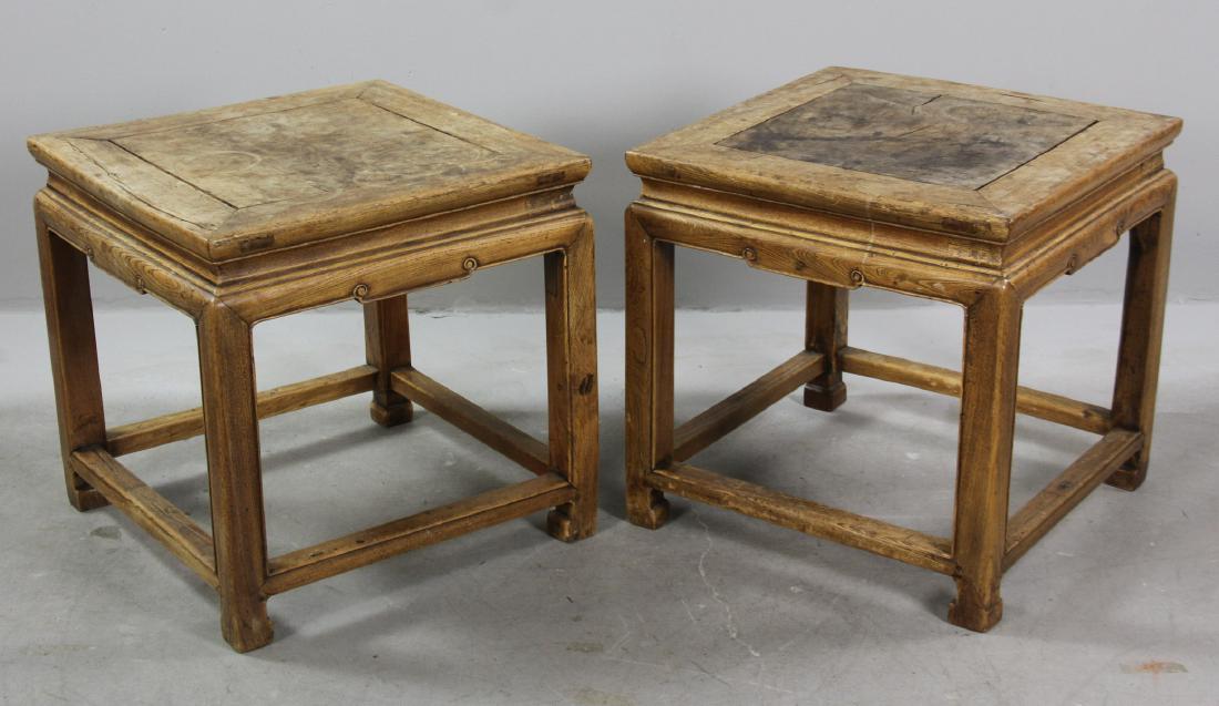 Pair of 19thC Chinese Hardwood Stools: Pair of 19th century Chinese hardwood stools, 19" x 19" x 19".