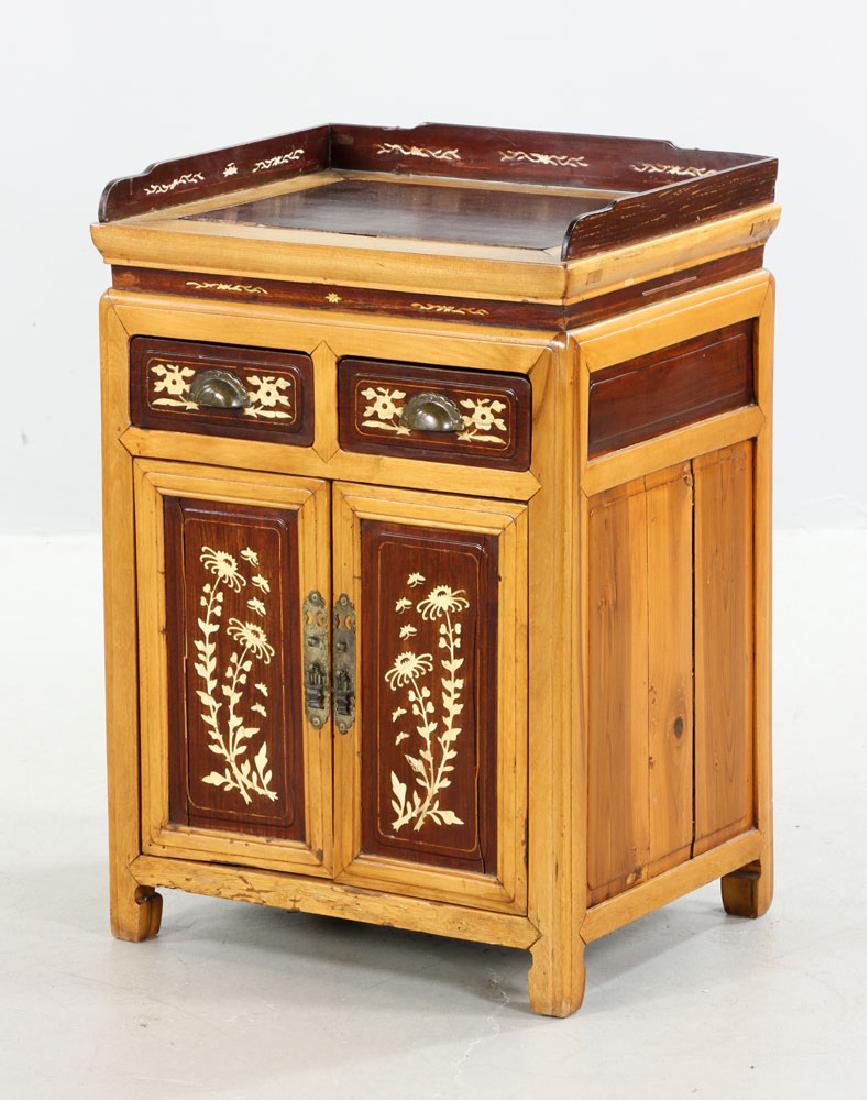 Chinese Inlaid Commode: Chinese inlaid commode, circa late 19th century, 29 1/2" H x 20" W x 16 1/4" D. Provenance: from a Maine estate.