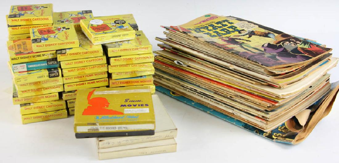 Collection of Magazines and Super 8 Movies: Collection of magazines and Super 8 movies, to include: MAD magazines, various comics (Thor, Archie, Tarzan, etc.), and (53) Walt Disney Super 8 cartoons. Provenance: Chelsea, Massachusetts collection