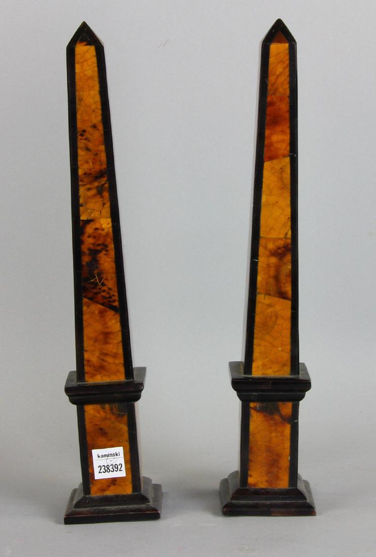 Pair of Faux Marble Obelisks: Pair of faux marble obelisks, 16" x 3".