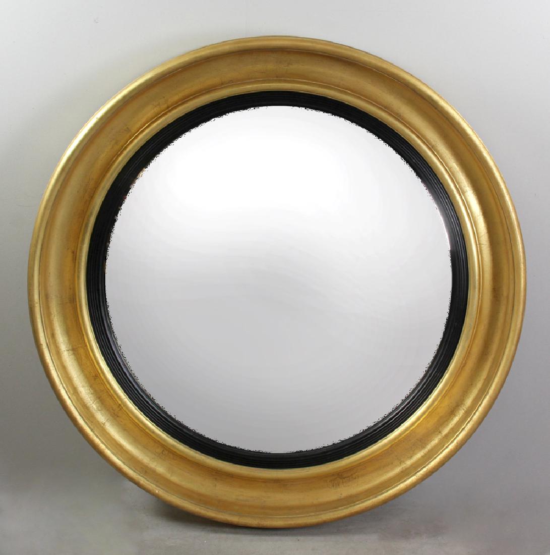 Large Gilt Framed Convex Mirror: Large gilt-framed convex mirror, mirror 35" diameter, frame 48" diameter.