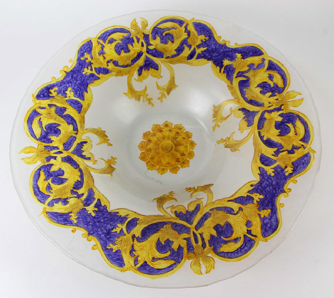 Versace Style Decorated Porcelain Bowl: Versace-style decorated porcelain bowl, 18 1/2". Provenance: Palm beach, Florida estate.