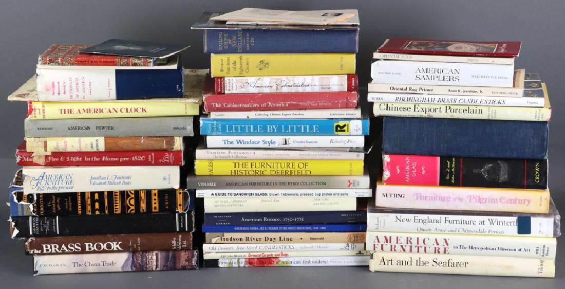 Large Collection of Antiques Reference Books: Large collection of antiques reference books to include: American Furniture of the Federal Period by Charles Montgomery; American Samplers by Bolton & Coe; American Cabinetmakers; Cabinetmakers of Ame