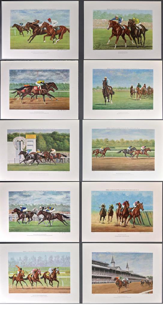 Collection of Richard Stone Reeves Prints: Collection of ten (10) Richard Stone Reeves limited edition horse racing prints, offset lithographs by Triton Press Inc., all pencil signed L/R, one (1) artist proof, nine (9) editions of 750, all mea