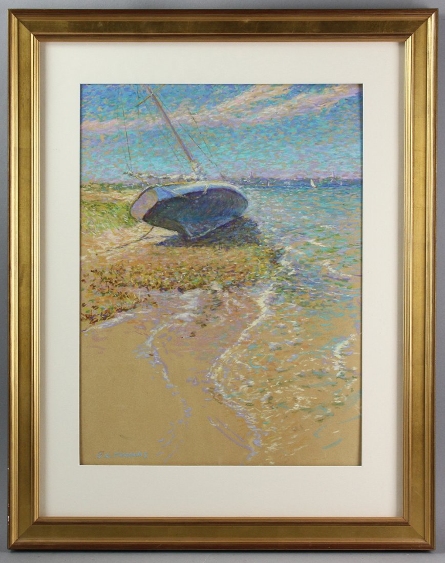 George Thomas, Nantucket Harbor After the Storm: George Thomas (American, b. 1934), Nantucket Harbor after the storm, pastel, signed, 19" x 14", frame 26" x 21". Provenance: Dedham, Massachusetts collection.