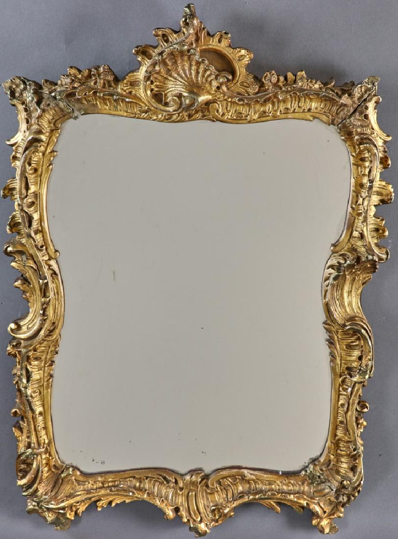 Antique Continental Gilt Gesso Framed Mirror: Fancy antique continental gilt gesso framed mirror, 23 1/2" x 16 1/2". Provenance: Florida estate.