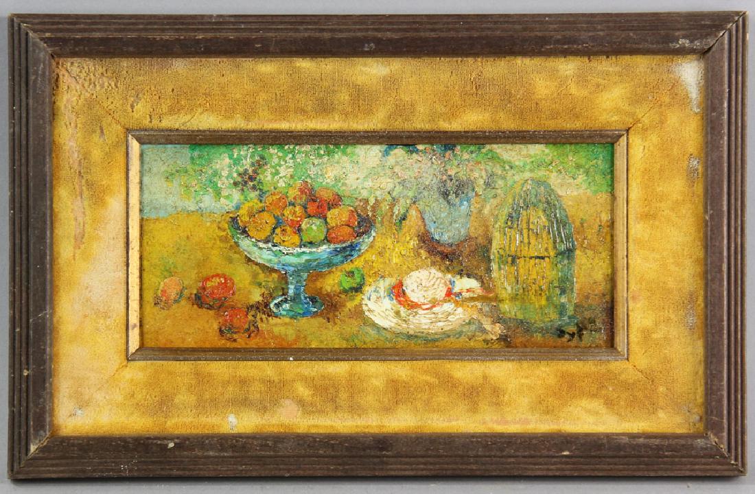 Marcel Dye, Oil on Panel, Still Life: Marcel Dye, still life with flowers, signed L/R, 4" x 9", frame 8 1/2" x 13 1/2". Provenance: Boca Raton, Florida collection.