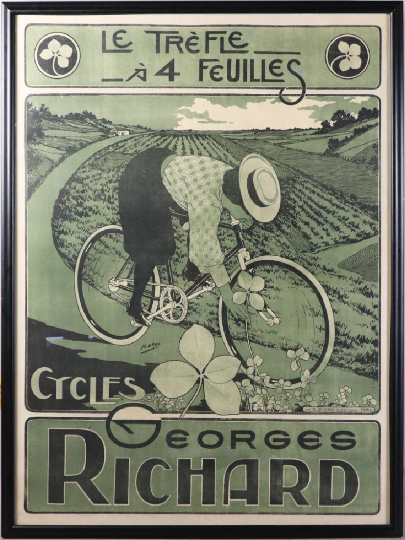Henri Boulanger, Vintage French Poster: Vintage French poster 'Cycles', Georges Richard, H. Gray, Henri Boulanger, 45 3/4" x 61 1/2". Provenance: Florida estate.