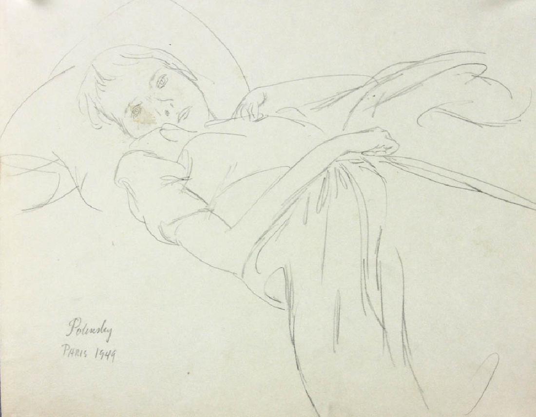 Arthur Polonsky, Reclining Girl, Pencil Drawing: Arthur Polonsky (American, b.1925), reclining girl, 1949, pencil on paper, signed 'Polonsky PARIS 1949' L/L, 9 1/2" x 12", unframed.