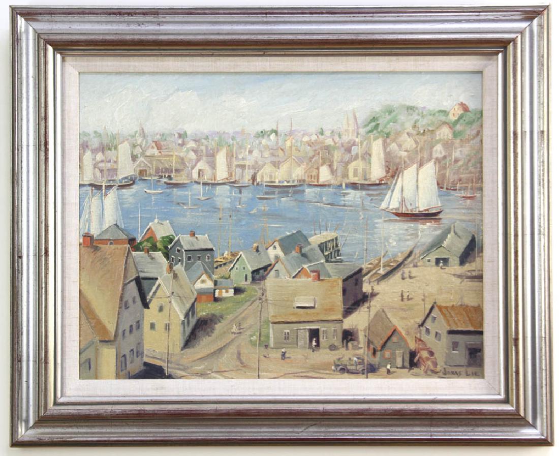 Jonas Lie, Gloucester Rocky Neck: Jonas Lie (1880-1940), 'View of Gloucester, Rocky Neck', oil on canvas, signed, 15 7/8" x 20 1/4", framed 22" x 26", labeled North Shore Arts Association 1998. Provenance: Grand Central Galleries, New