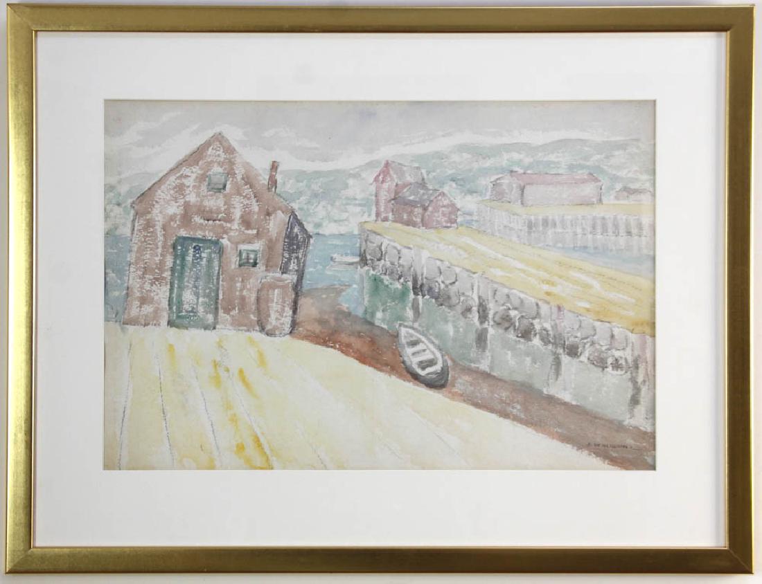 Abraham Walkowitz, Gloucester Pier: Abraham Walkowitz (1878-1965), 'Gloucester Pier', watercolor, signed L/R, 14" x 21", framed 21 1/2" x 28 1/2".