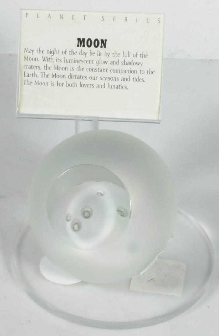 Moon Paperweight By Glass Eye Studio: Moon paperweight on plexiglass stand by Glass Eye Studio. Provenance: Ursula Bailey Marvin estate.