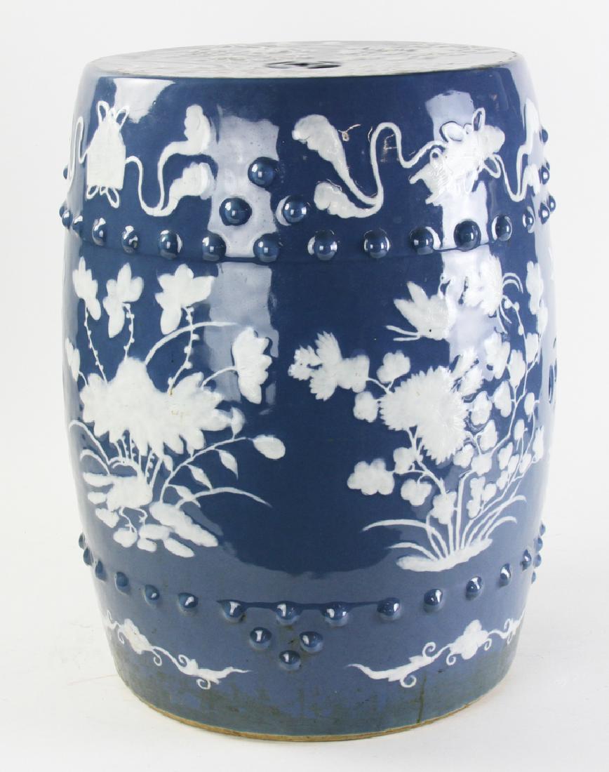Early 20thC Chinese Blue Porcelain Garden Seat: Early 20th century Chinese blue porcelain garden seat, 18 1/2" H. Provenance: New England private collection.