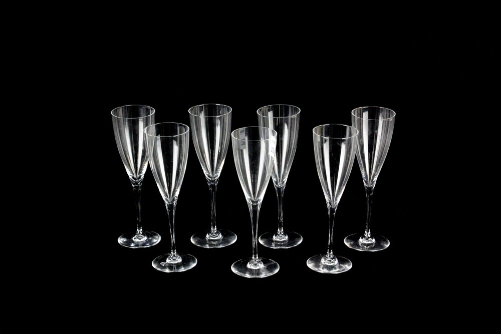 Set of (7) Baccarat Stemware, Dom Perignon Pattern: Baccarat crystal stemware, signed, 'Dom Perignon' pattern, port wines, 7 3/8" H, seven (7) total. Provenance: Santa Barbara, California collection, property of a famous silver screen actress.
