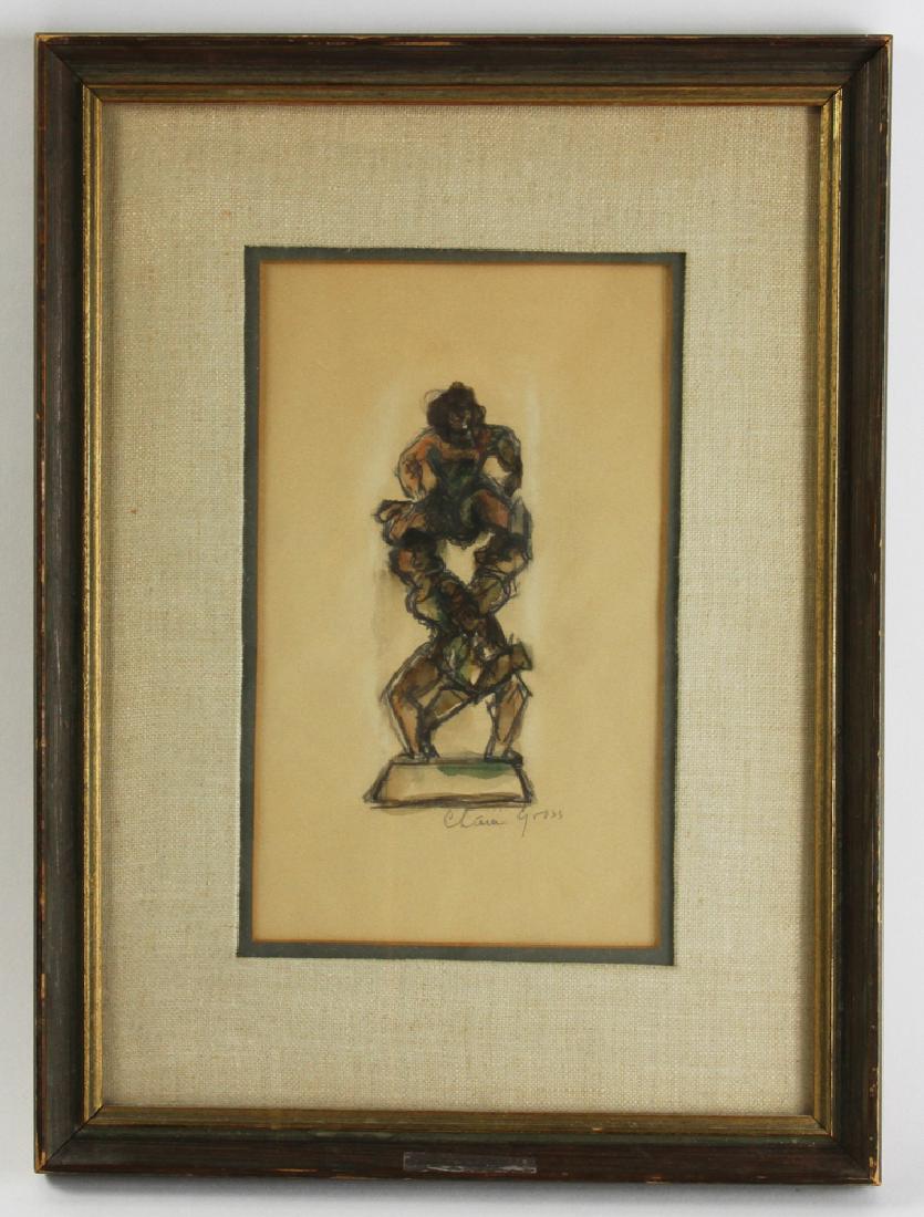 Chaim Gross, Acrobats, Watercolor: Chaim Gross (1904-1991), acrobats, watercolor drawing, framed 11 1/2" x 15 1/2". Provenance: La Jolla, California estate.