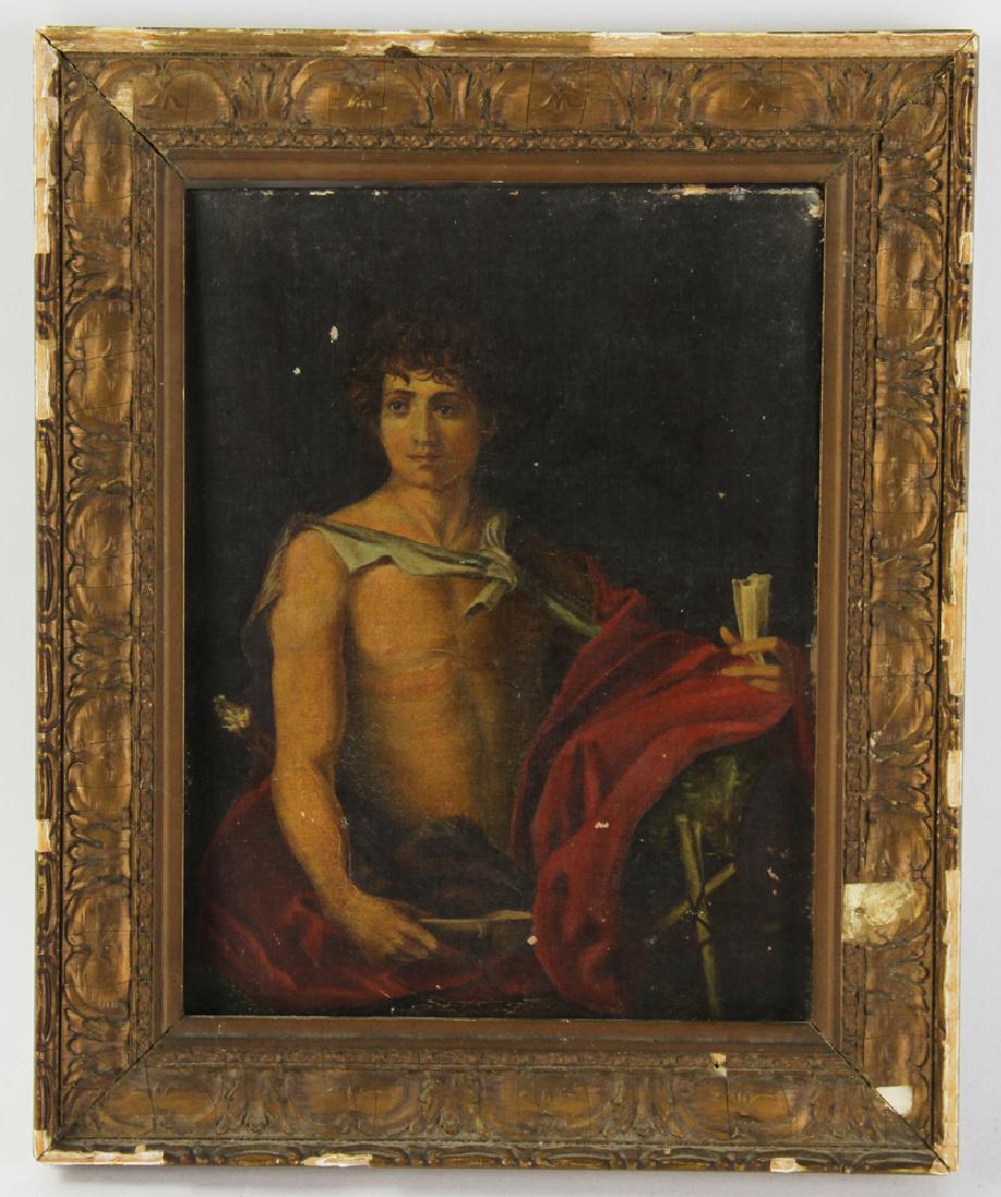 19thC Portrait of Young Man, Oil on Canvas: 19th century portrait of a young man, oil on canvas mounted on board, 9 1/2" x 7 1/2", framed 13" x 10 1/2".