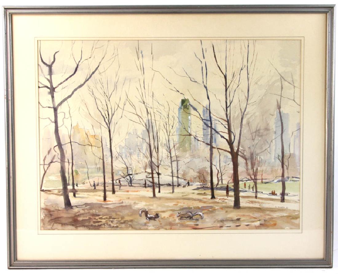 Ernst Huber Washington Square NYC Watercolor: Ernst Huber, Washington Square, New York City, watercolor on paper, signed and dated 1952, 18" x 24 1/2", framed 24" x 31".