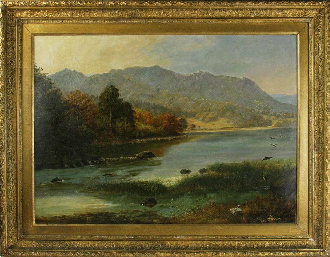 Signed Howe, Landscape, Oil on Canvas: Landscape, oil on canvas, signed and dated 'Howe 1883' (possibly William Henry Howe), 25" x 36", framed 34" x 44".