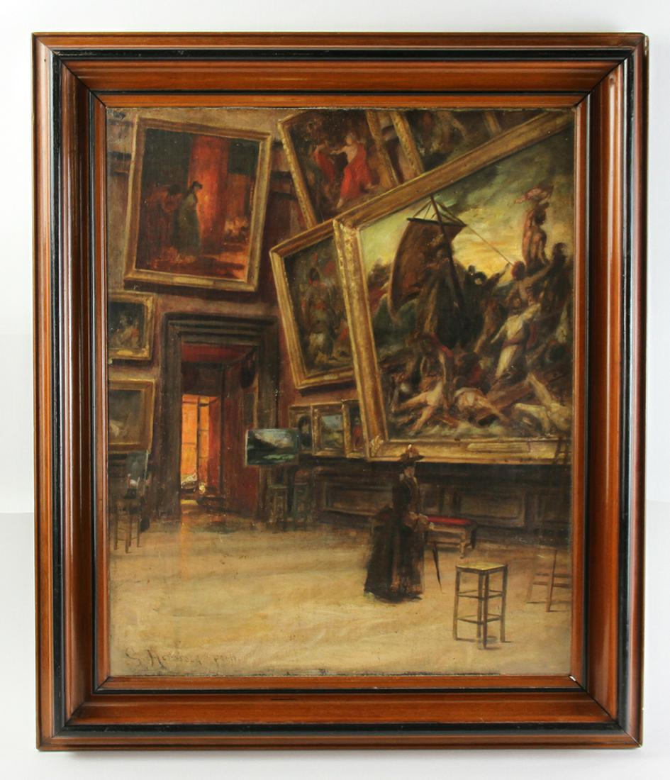 Grace Henwood, At the Louvre, Oil on Canvas: Grace Henwood, Paris, At the Louvre, oil on canvas, signed L/L, info verso, 22" x 18", frame 27 1/2" x 23 1/2". Provenance: Acquired by collector from Frank Caro Gallery, the successor to C.T. Loo & C