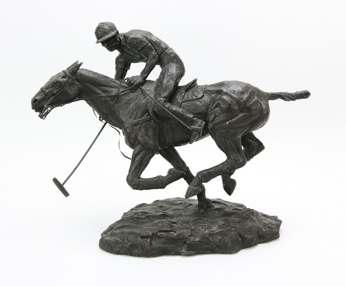After Mene, Bronze of Polo Player on Horse: After Pierre Jules Mene (1810-1879), bronze of polo player on horse, signed indistinctly, numbered '10/11', 15" H x 17" L x 9" W. Provenance: Andover, Massachusetts estate.