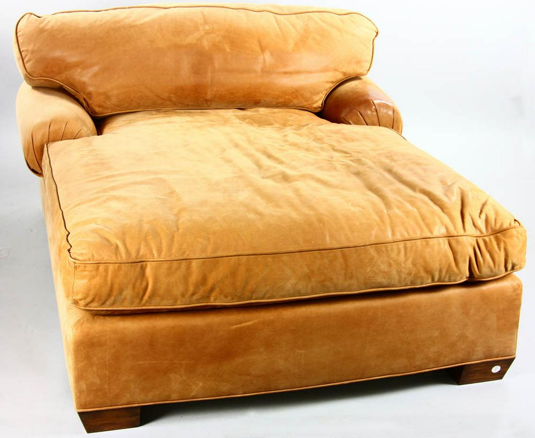 Leather Oversized Double Chaise: Leather oversized double chaise, 30" H x 52" W x 67" L. Provenance: West Palm Beach, Florida estate.