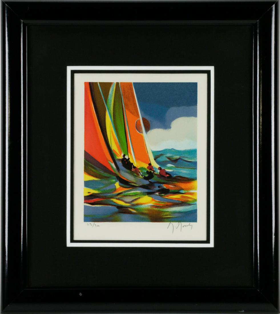 Marcel Mouly, Petits Pecheurs, Color Litho: Marcel Mouly, "Petits Pecheurs", lithograph in color on Arches paper, signed and numbered 113/300, 10 1/4" x 8 1/4".