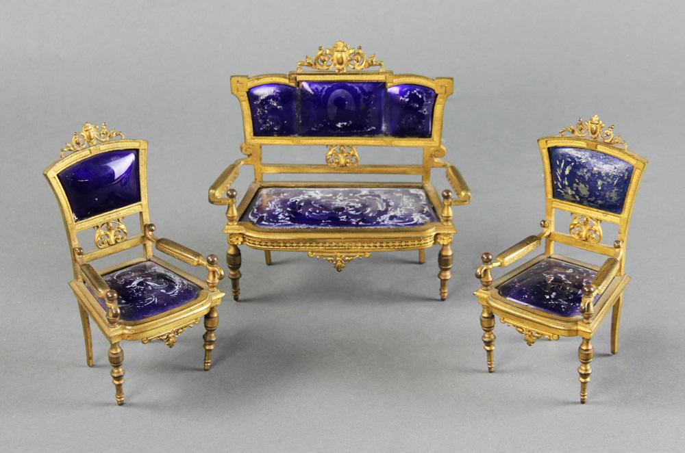 19thC French Bronze and Blue Enameled Doll Furniture (1 of 8)