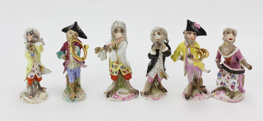 (6) Antique German Meissen Monkey Band Players (1 of 3)