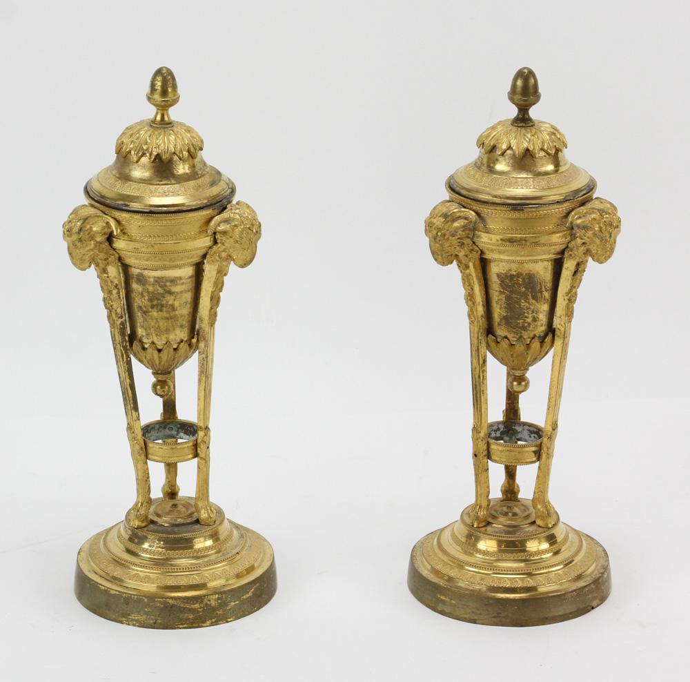 Pair 19th C French Empire Gilt Bronze Urns/Candlesticks (1 of 3)