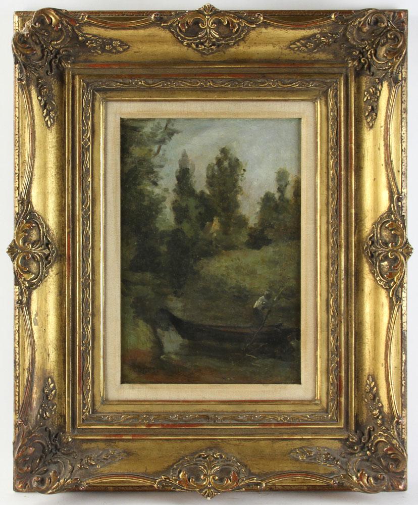 Attr to Corot, Man in Boat, Oil on Canvas (1 of 7)