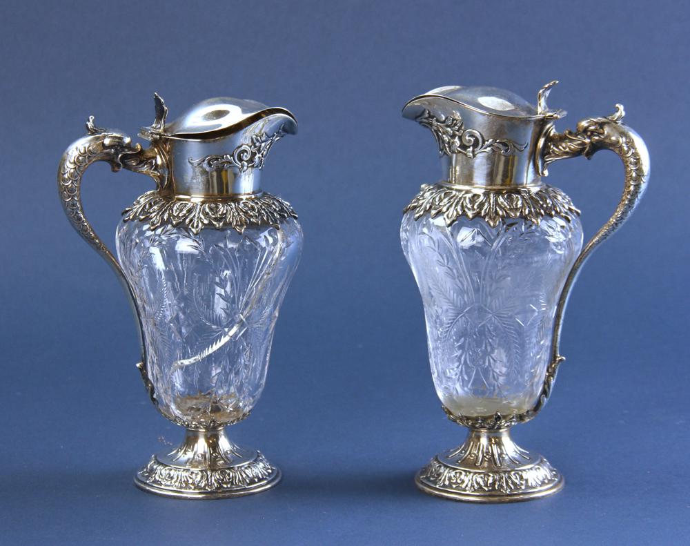 Pair of 19thC Copper Wheel Engraved Glass Cruets (1 of 7)