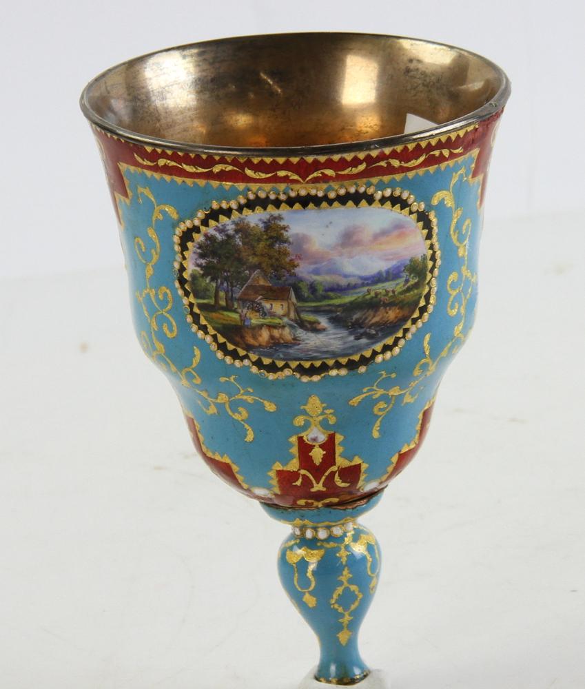 French Enamel Cup: French enamel cup, 5 1/2" x 3 1/2".