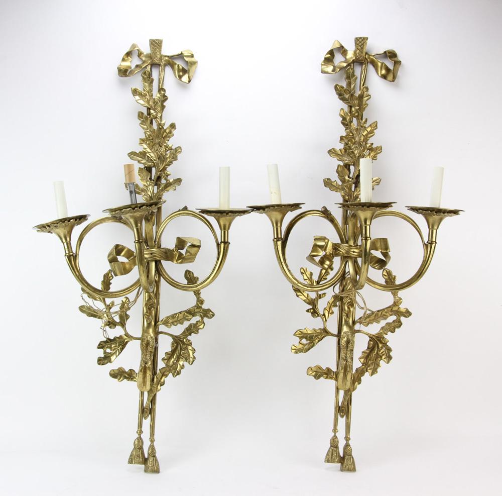 Pair of French Style Brass Wall Sconces (1 of 1)