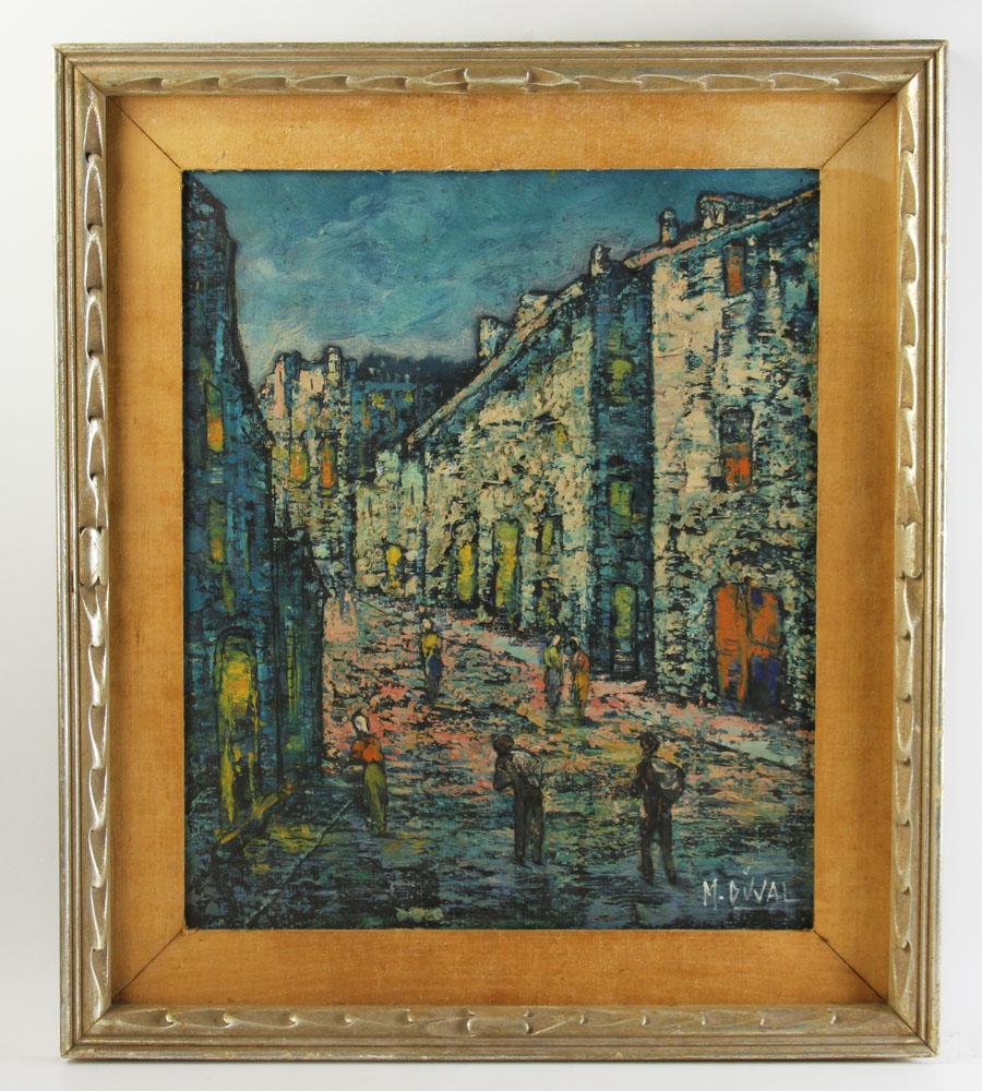 Marcel Duval, Street Scene Oil on Canvas: Marcel Duval, street scene, oil on canvas, signed, 21 1/2" x 18", frame 28" x 24".