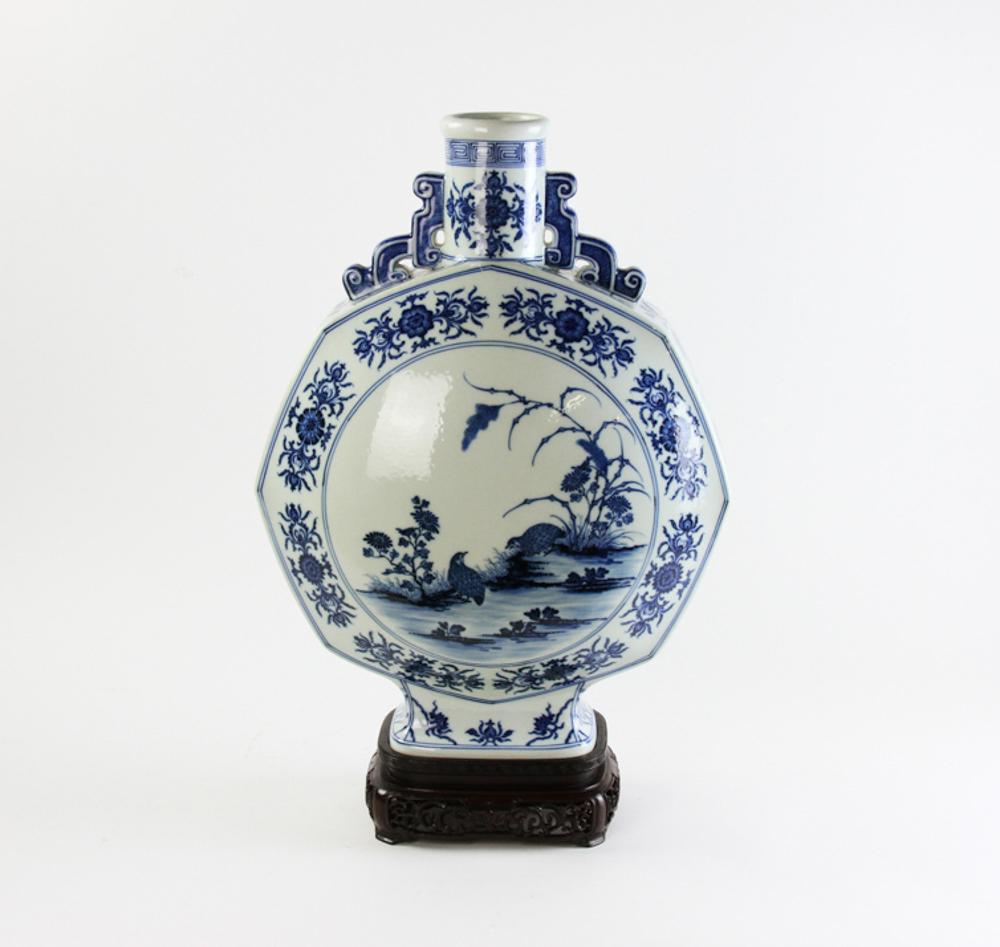 Chinese Blue and White Porcelain Moon Shaped Vase (1 of 9)