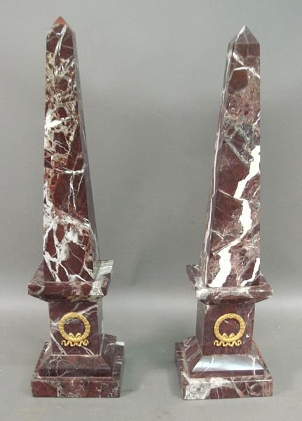 Pair 18th C. French Marble Oblesks with Bronze Wr