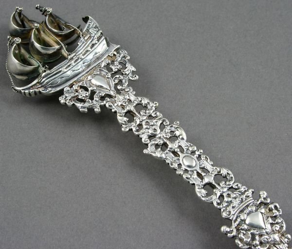 19th C. Dutch Silver Repousse Serving Spoon - 2