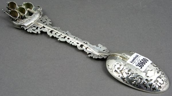 19th C. Dutch Silver Repousse Serving Spoon - 5