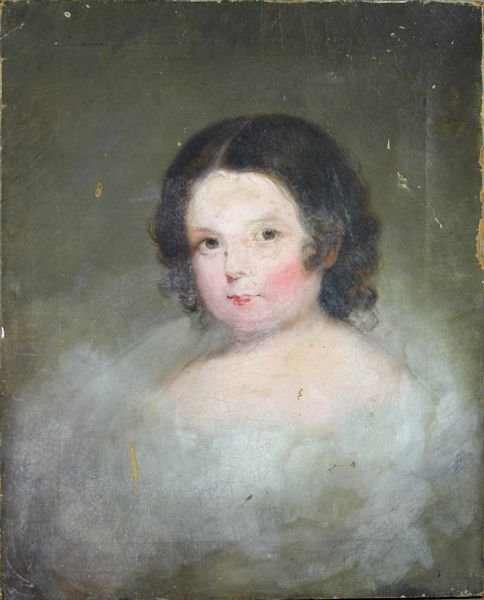 19th C. Portrait of Young Girl w/Curly Hair, O/C
