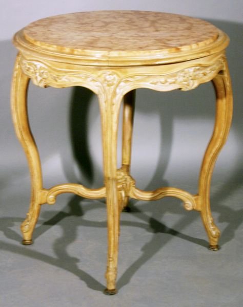 Early 20th C. French Round Parlor Table w/ Marbl