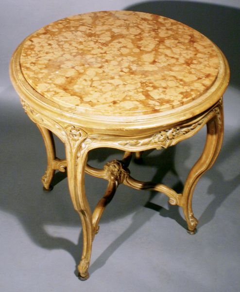 Early 20th C. French Round Parlor Table w/ Marbl - 2