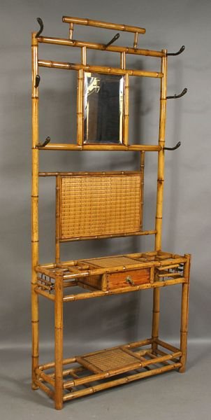 19th C. Bamboo Hall Rack, 79"h. x 35"l. x 12"d.