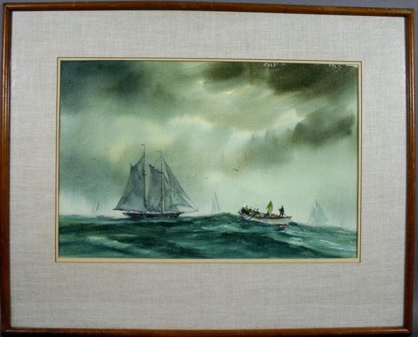SIGNED DON STONE, BOATS AND FISHERMEN, W/C