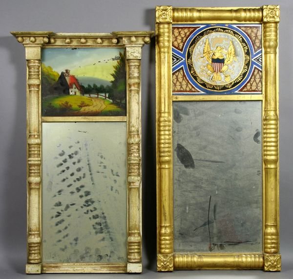 Pair of Federal Mirrors with Eglomise Panels.