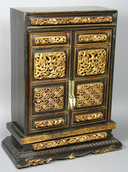 20th C. Chinese Black and Gold Cabinet.