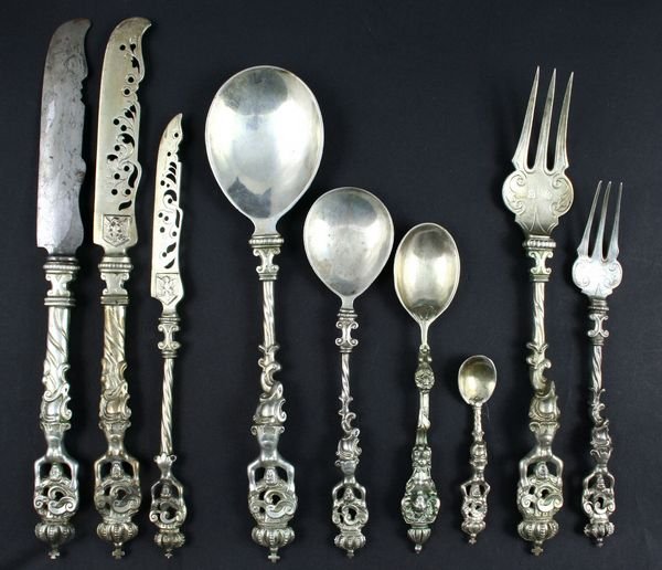Set of Late 19th C. Austrian Silver Flatware. - 2