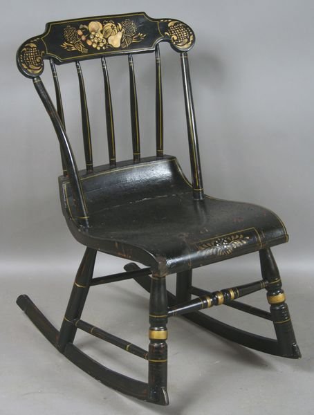 19th C. Country Paint-Decorated Child's Rocker.